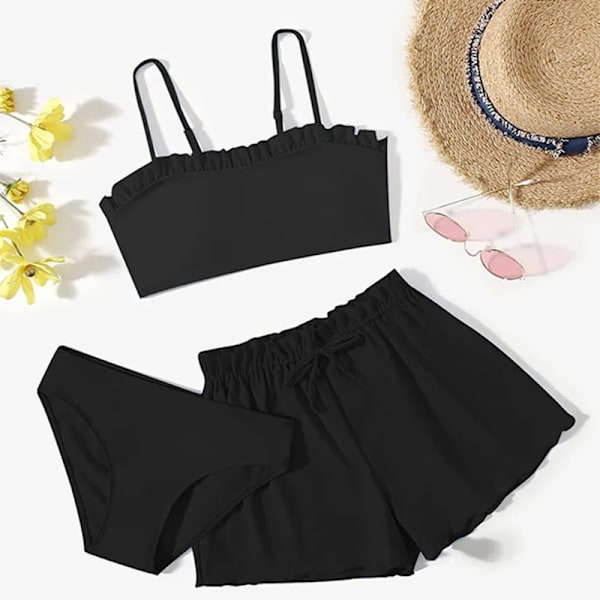 Sommar Kawaii Barn Flickor Sanrios 3st Baddräkt Anime Kuromi My Melody Hellokittys Cinnamoroll Tecknad Väst Kalsonger Shorts Black-A 130