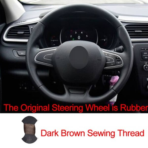 (Gummi mörkbrun)Handsömnad cover till Renault Kadjar Koleos Megane Talisman Scenic 2016 2017 Volant fläta på ratten Rubber Dark Brown