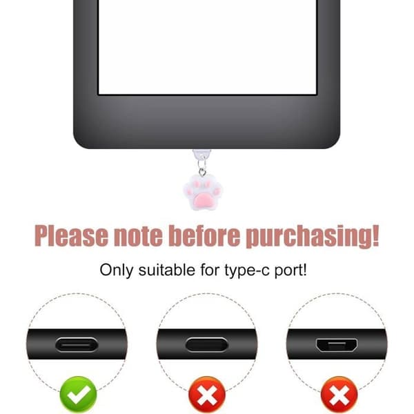 Set med 4 berlocker för USB-C dammskydd, kattfot Typ C dammskydd sött skydd för port