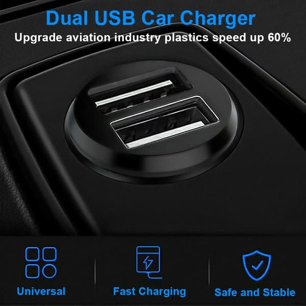 Dobbel USB-porter Mini Billader Adapter Universal Sigarettennerkontakt 12V 3.1A Ladeadapter Strømuttak Adapter