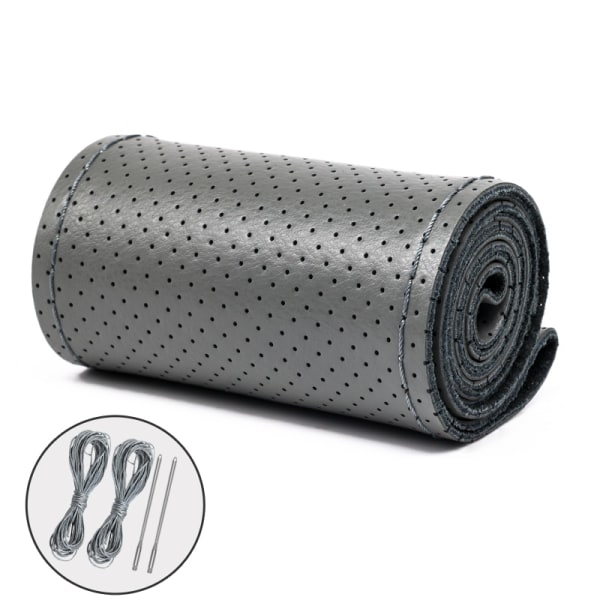 (B-GRÅ)38 cm 15 tum äkta kohud Bilratt i äkta läder Cover Handsytt Mjukt halkfritt Bilinredning bilprodukter B-GRAY