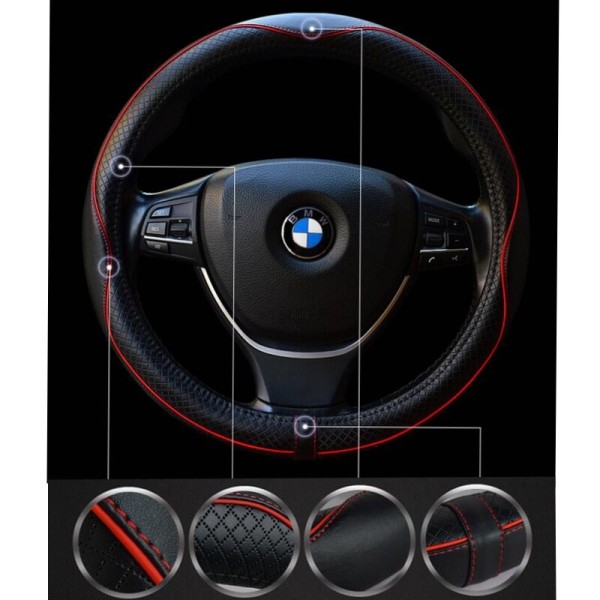 (Rött)Läder Universal Cover 38CM Bilstyling Sport Auto Rattskydd Antisladd Biltillbehör Red