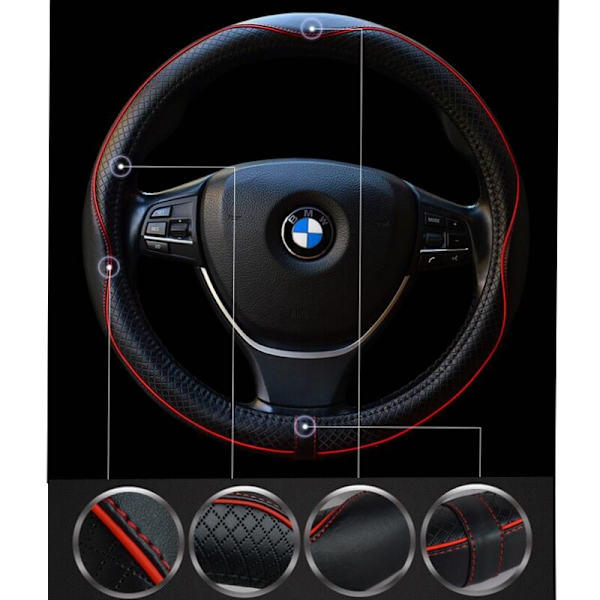 (svart)Läder Universal Cover 38CM Bilstyling Sport Auto Rattskydd Antisladd Biltillbehör black