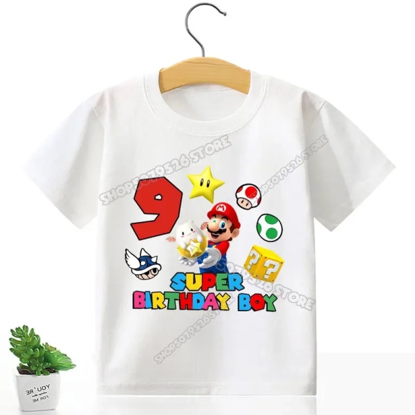 Marioment Number T-shirt för pojke Födelsedagskläder Barn Bomullströjor Toppar Spel Tecknad Sommar Digital Baby Tee Shirt white-MLA1260 130