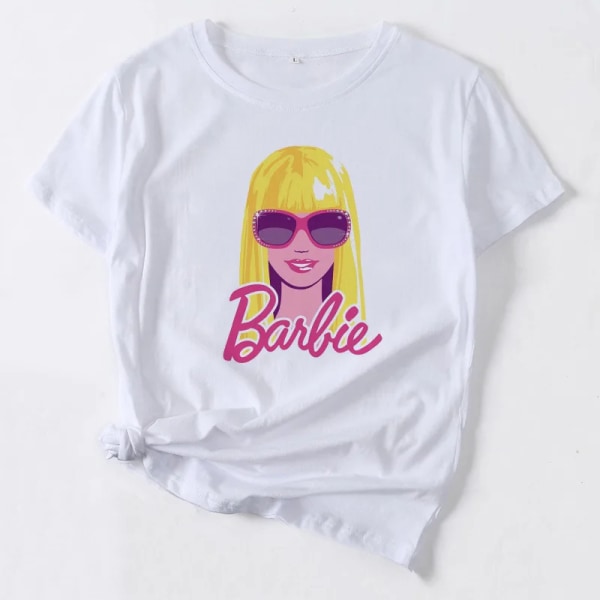 Vår och sommar mångsidig Barbie T-shirt med printed kortärmad T-shirt flicka Lös Casual T-shirt med rund hals i stor storlek för kvinnor 13 XL