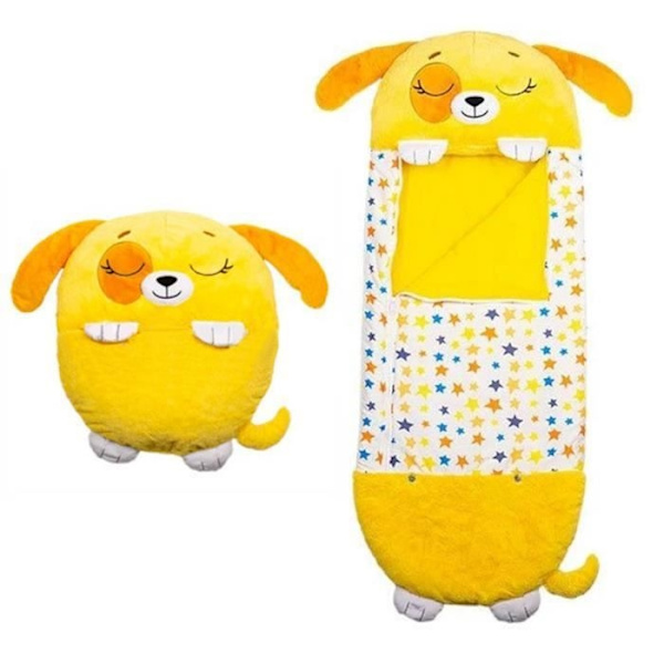 Happy Nappers Rektangulär Sovsäck för Barn - Gul - Bomull - Integrerad Kudde