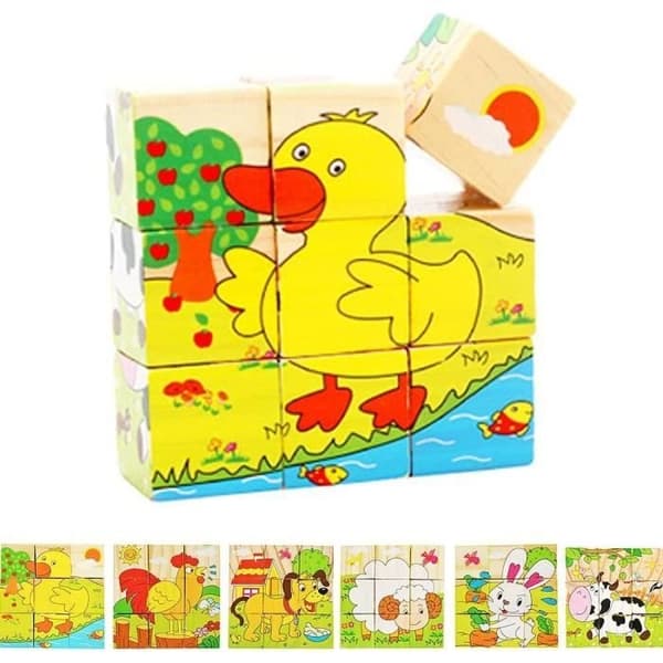 (Flerfärgad) Träpussel - Ej specificerat - 6 i 1 - Djur - 9 bitar - Blandat - 3D Multicolored