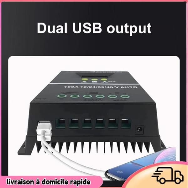 MPPT 100A Solcellecontroller, LCD-display, sikkerhedsspænding, kompatibel med GEL, oversvømmede og solcellebatterier