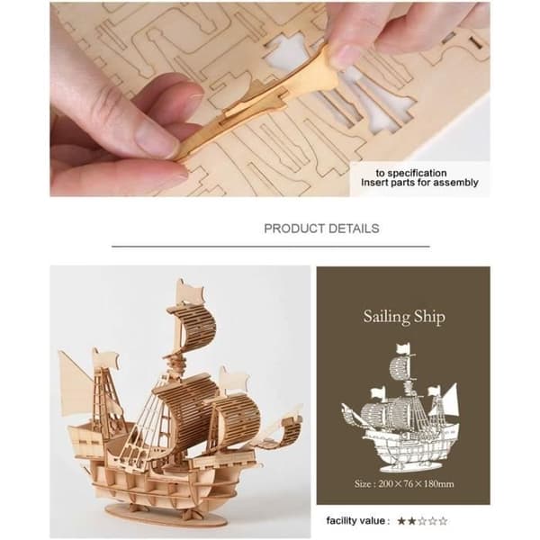 DIY Skipmodellsett Treseilbåtmodeller - 3D Modelldekorasjon