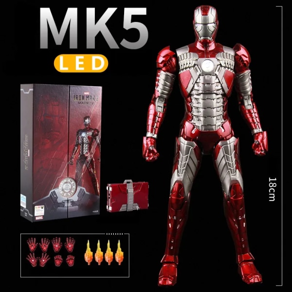 ZD Toys LED Light Iron Man MK1 MK2 MK3 MK4 MK5 MK6 MK7 MK43 MK50 7" film actionfigur Tony Stark Legends Toys MK5 LED