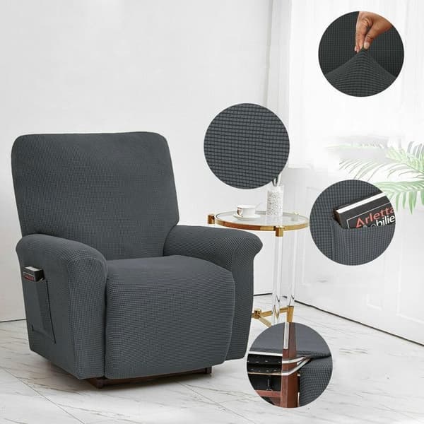 Sofföverdrag, Set med 4 Stretch Relaxfåtöljöverdrag med Mörkgrå Jacquard