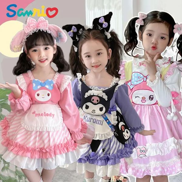 Anime Kawaii Sanrios My Melody Kuromi Lolita Barn Prinsessklänning Bekväm Söt Söt Tjej Tutu-kjol Toddler Födelsedagskläder Sundress 24 130 cm