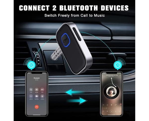 Bluetooth 5.0-mottaker for bil, støyreduserende Bluetooth Aux-adapter, Bluetooth-musikk mottaker for hjemmestereo