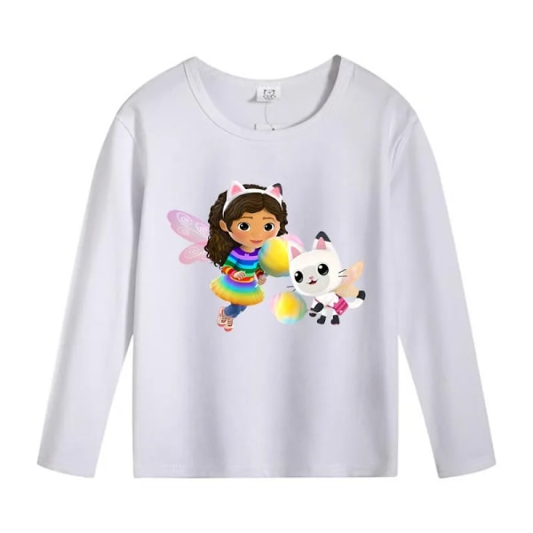 Gabby Dollhouse Långärmade T-shirts Anime Tecknad T-shirt Höst Tunna Toppar Bomull Spel Barnkläder Undertröja Barn Julklapp Black-GB13 150CM