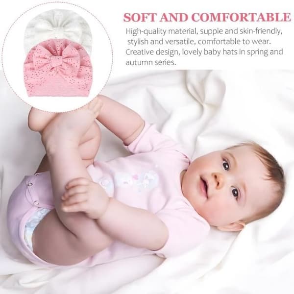 Babyhatte - Uspecificeret - 2 Stykker - Blød Bomuld - Elastisk - Dekorativ Sløjfe