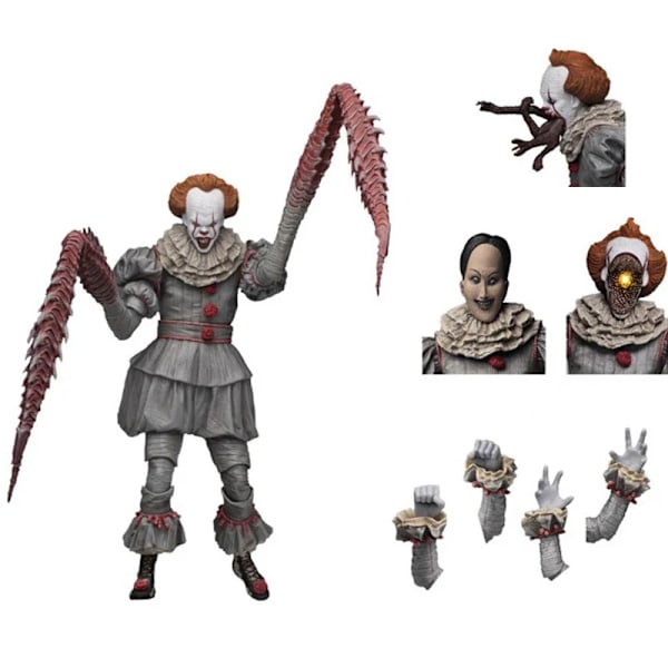 Med LED-ljus NECA Stephen Kings Pennywise Joker Clown PVC Action Figur Modell Leksaker Skräckdocka Collection Present för barn H No box
