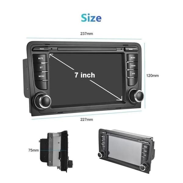 7\" Touchscreen 2 Din Android 13 Bilradio 2G+64G Bluetooth WIFI GPS Navigation CarPlay och Android Auto för Audi A3 S3 RS3 +