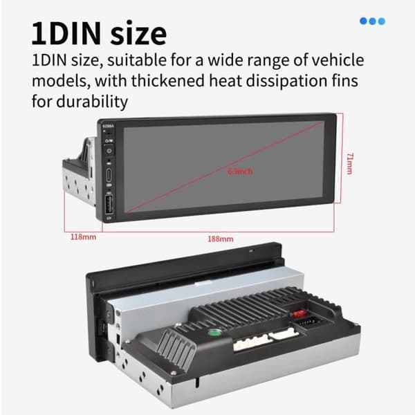 6.86\" HD Touchscreen 1 Din Android 12 1G+32G Bilstereo GPS Trådlös CarPlay och Android Auto Mirror Link Bluetooth WiFi med