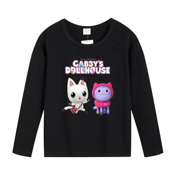 Gabby Dollhouse Långärmade T-shirts Anime Tecknad T-shirt Höst Tunna Toppar Bomull Spel Barnkläder Undertröja Barn Julklapp Black-GB13 140CM