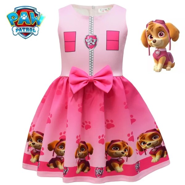 Paw Patrol Anime Barnkläder Tecknad Patrol Canine Girl Dress Digital Perifer Printing Girl Bowknot Dress Party Bal Pink 140cm