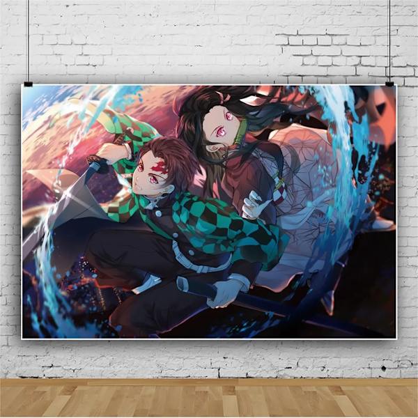 Kimetu No Yaiba Barn Födelsedagsfest Dekoration Bordsservis Papperskoppar Tallrikar Servetter Demon Slayer Tema Baby Shower Pojkar Tillbehör 210X150cm-7