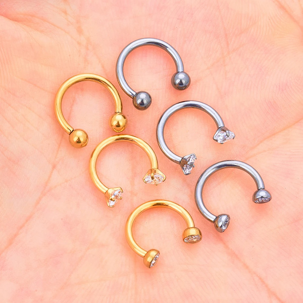 1/10 st G23 Titanium ASTM-F136 Piercing Näsa Ring Intern Tråd C Stav Zirkon Kroppssmycken För Kvinnor 10pcs