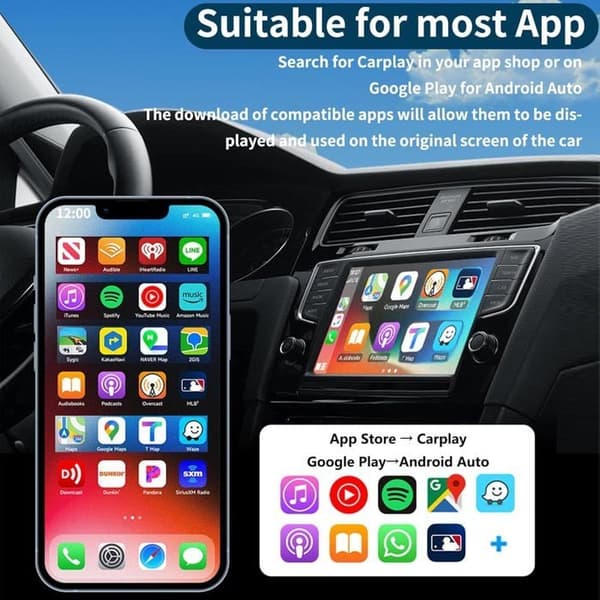 Langaton Carplay-sovitin Android Auto ja Carplay -langaton sovitin iPhonelle, yhteensopiva iOS 10+ ja Android 11.0+ kanssa