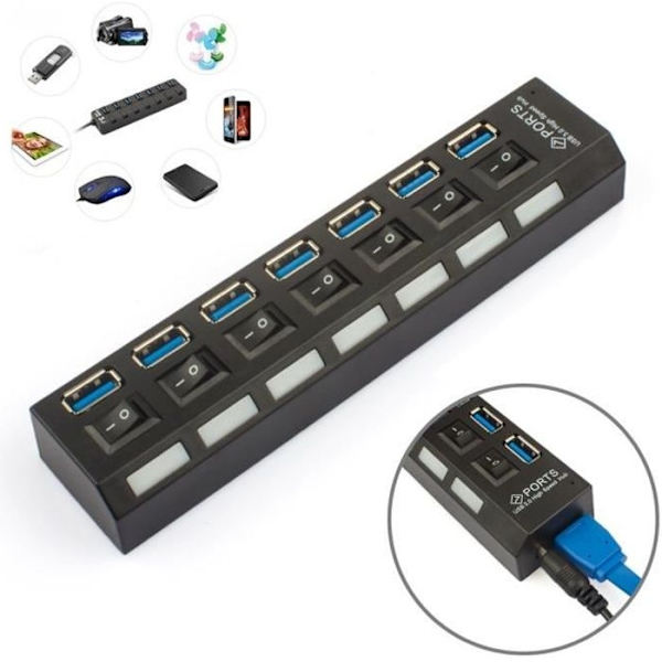 USB 3.0 -HUB-sovitin LED-merkkivalolla