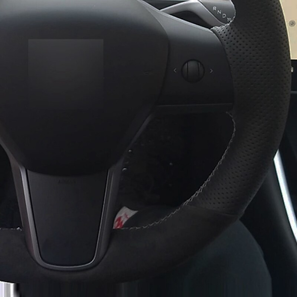 Cover Handsydd mjukt svart äkta lädermocka för Tesla Model 3 2015-2020 Model Y 2019 2020