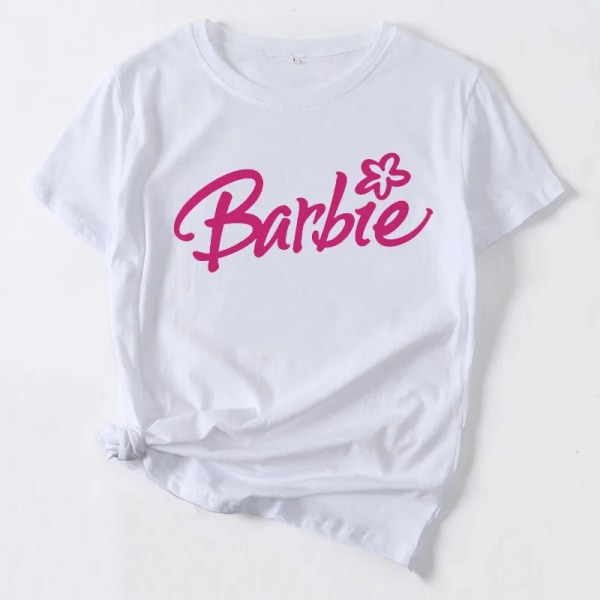 Vår och sommar mångsidig Barbie T-shirt med printed kortärmad T-shirt flicka Lös Casual T-shirt med rund hals i stor storlek för kvinnor 10 XXXL