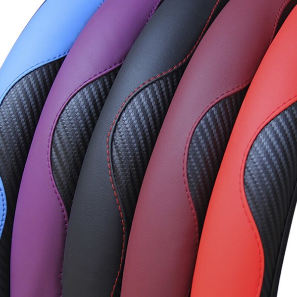 (Svart Blå) Cover för bil Andas Anti-Slip PU-läder Styrskydd Lämplig 37-38 cm Auto Rattskydd Black Blue