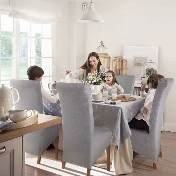 (Grå) Stoltrekk - YYV - Sett med 4 - Stretch Jacquard - Avtakbart - Vaskbart - Grå Gray