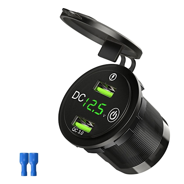 Ouspow Snabbladdning 3.0 Dubbel USB Billaddare Uttag Digital Display Voltmeter USB Laddare Uttag med Strömbrytare för Bil Motorcykel Green