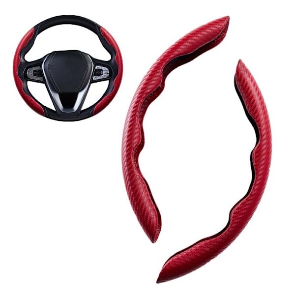 (2st set-röd) Universal cover för bil, halkskydd Bil ultratunn kolfibermönster rattförstärkare Bil kolfibermönster 2pcs set-red