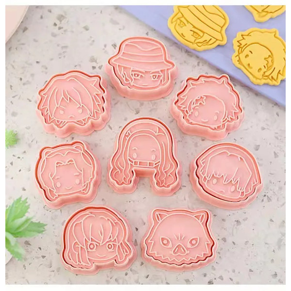 Tecknad Anime Blade of Ghost Cookie Cutter Demon Slayer Press Form 3D DIY Prägling Pressform Fondant Bakelse Form Conjuration 8pcsB