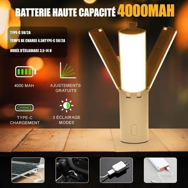 LED Campinglys Oppladbart, Bærbart Sammenleggbart Campinglykt, 4000mAh Oppladbart Campinglys, 5 Moduser White