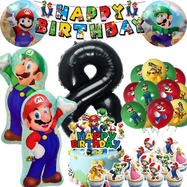 Ny Mario Bros Födelsedagsdekoration Ballonger Festtillbehör Engångsservis för fest Bannerstreamer Baby shower Presenter Decor-57pcs-8