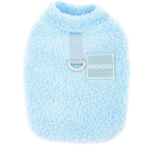 Fleece Pullover til Små Hunde, Varm, Blød og Plysset Vinterfrakke med D-Ring til Sele, Blå, Lille
