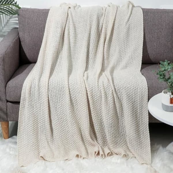Nordisk Stil Sofateppe Kontor Lurteppe Dusk Strikket Ball Ullteppe, Beige