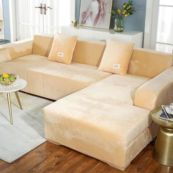 Velour Sofabetræk, Blødt Velour Plys Sofabetræk til Sofa, L Type 2+3 Sæder, Beige