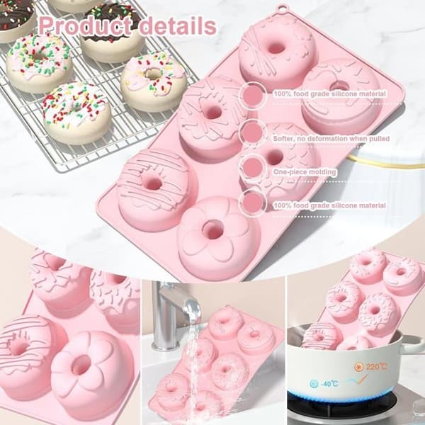 2 Silikone Donutforme, Donutforme, Donutforme med 6 Hulrum, Silikone Donutforme, Silikoneform, Non-stick