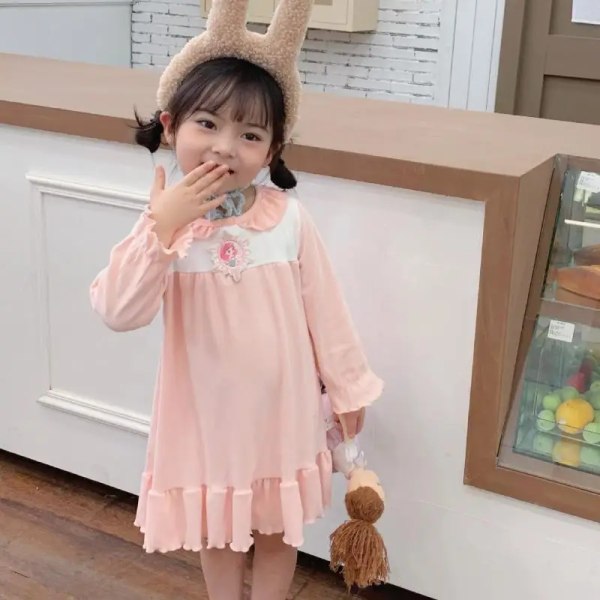 Anime Barn Nattlinne Bekväm klänning Loungewear Pyjamas Andas Casual Princess Kjol Kawaii Toddler Hemkläder Present Pink 2 120cm