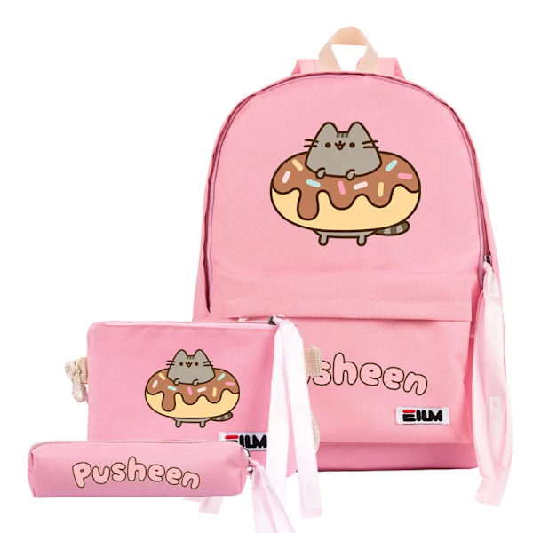 3 st Söt Pusheen- print Kvinnor Tjejryggsäck Harajuku Kawaii Katt Kvinnlig Student Flickor Skolväska Stor kapacitet Resesäck 2