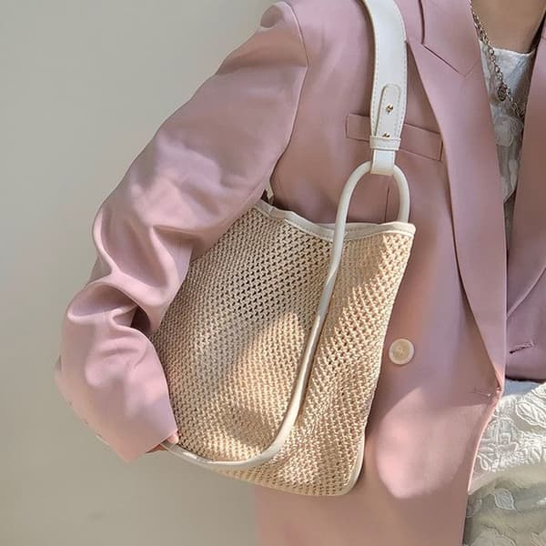 Strandveske, netting, beige