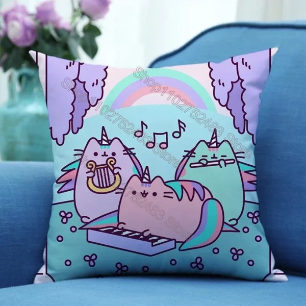 Pusheen Örngott Söt Tecknad Print Pillowsli Sovrum Vardagsrum Pillowsli Case Bilkudde 45X45cm Kudde Heminredning 1 Peach velvet 45X45cm