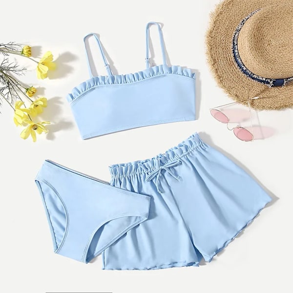 Sommar Kawaii Barn Flickor Sanrios 3st Baddräkt Anime Kuromi My Melody Hellokittys Cinnamoroll Tecknad Väst Kalsonger Shorts blue-E 160