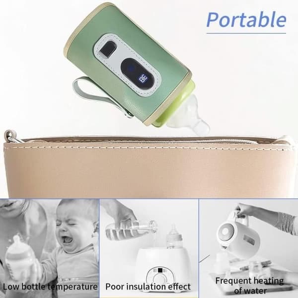 1 KPL Kannettava Säädettävä Lämpötila Vauvanpullon Lämmitin, USB Langaton Vauvanpullon Lämmitin, Auton Pullon Lämmitin LCD-Näytöllä, Vihreä