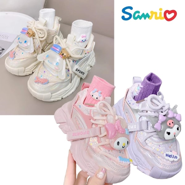 Anime Kawaii Sanrios My Melody Cinnamoroll Kuromi Barn Sneakers Tecknad Söt Luminous Daddy Skor Tjej Sammet Löparskor Present Cinnamoroll 1 30-18.3cm