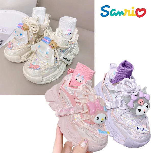 Anime Kawaii Sanrios My Melody Cinnamoroll Kuromi Barn Sneakers Tecknad Söt Luminous Daddy Skor Tjej Sammet Löparskor Present My Melody 3 32-19.6cm