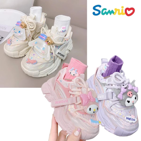 Anime Kawaii Sanrios My Melody Cinnamoroll Kuromi Barn Sneakers Tecknad Söt Luminous Daddy Skor Tjej Sammet Löparskor Present My Melody Sock 14 33-20.2cm